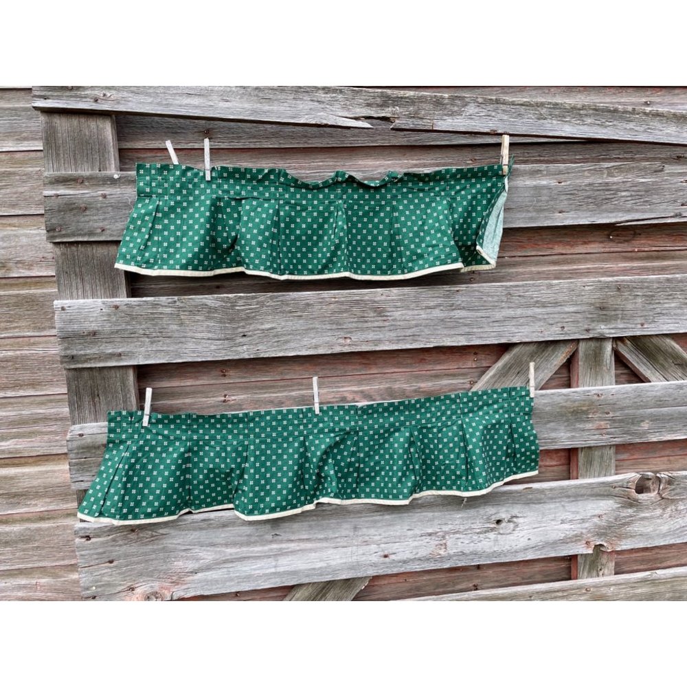 Vintage Pair 1960s Green/Beige Dot Pleated Curtain Valance Cotton - Picture 14 of 16